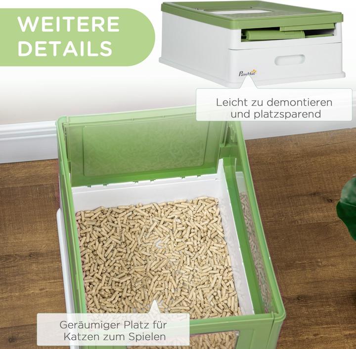 Produktbild PawHut Katzentoilette Kunststoff Weiss+Grün (Katzenklo geschlossen)