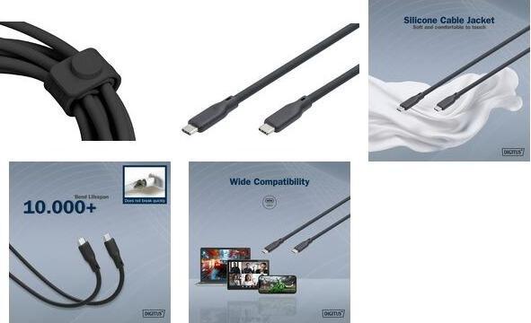 Image du produit Digitus Câble USB en silicone, USB 10Gbps, 0,5m, noir (0.50 m, USB 3.2 Gen 2, 100 W)