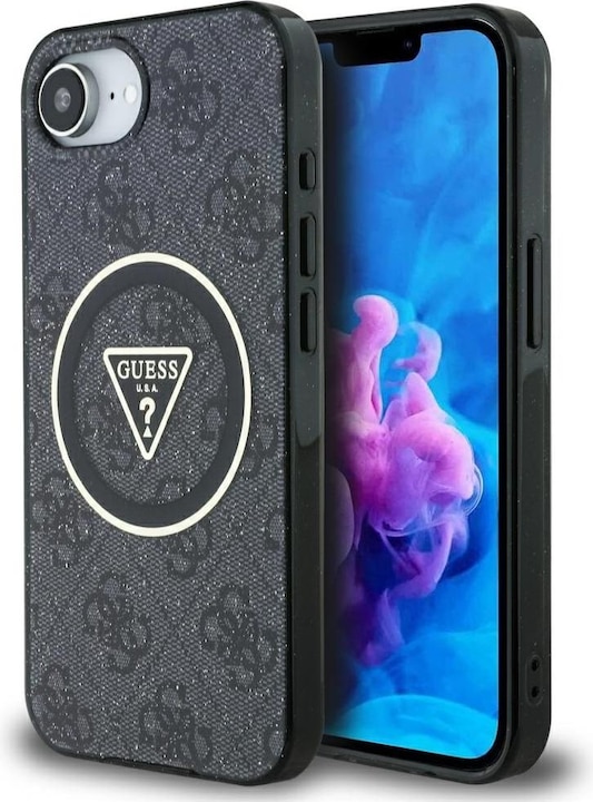 Produktbild Guess Case IML Metal Glitter 4G Circle Triangle MagSafe for iPhone 16e black (Apple iPhone 16e)