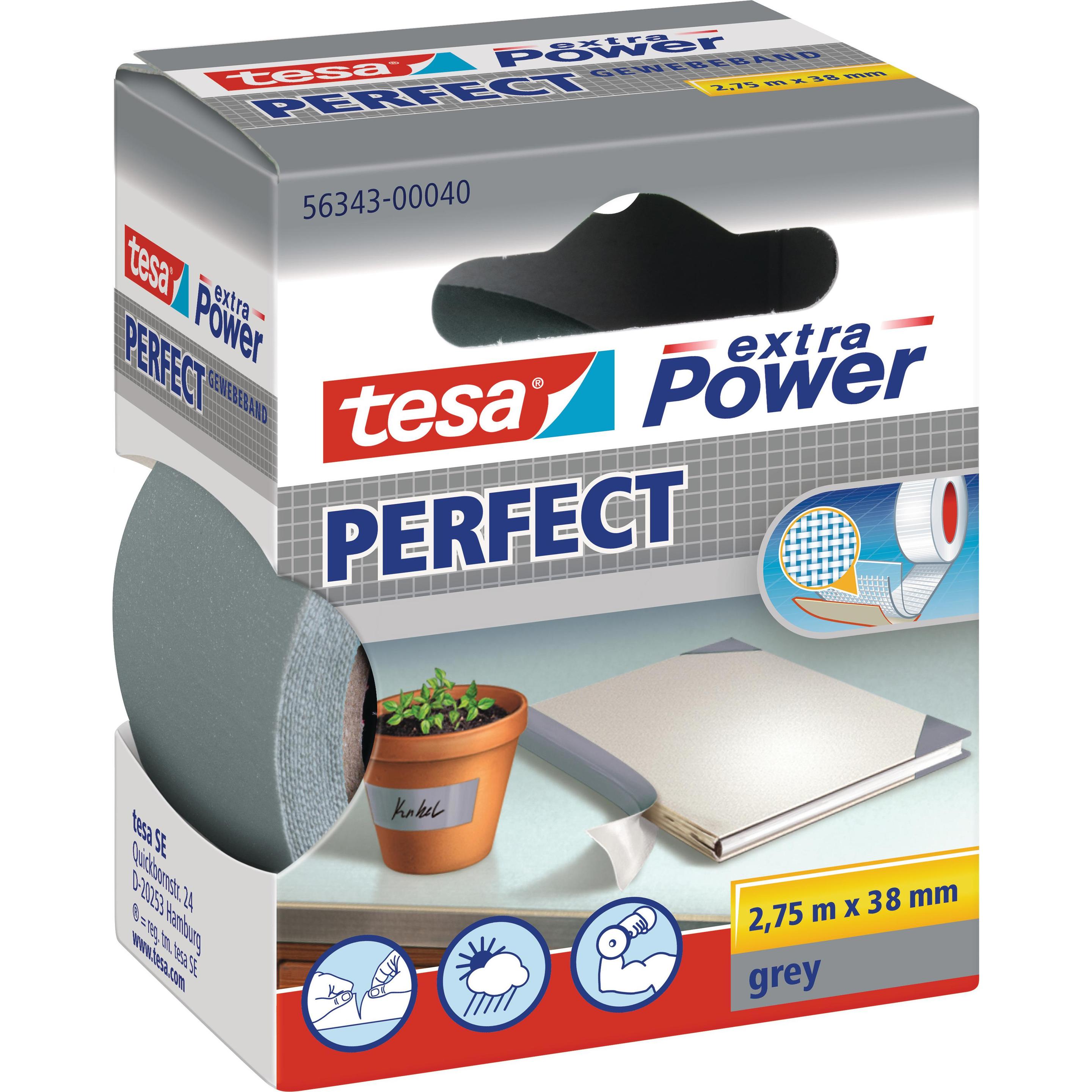 tesa, Klebeband, EXTRA POWER PERFECT Gewebeband, gewebeverstärktes Ductape (38 mm)