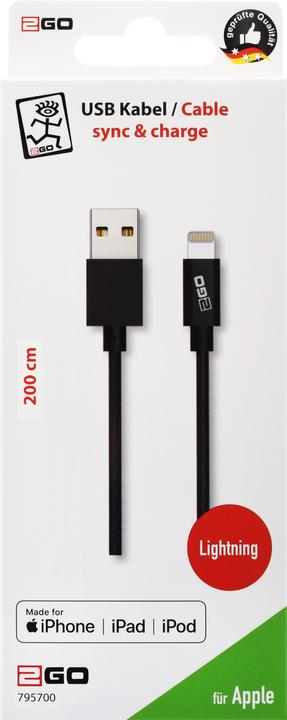 Actual product image 2GO 795700 USB Cable USB B Lightning Anthracite (2 m)