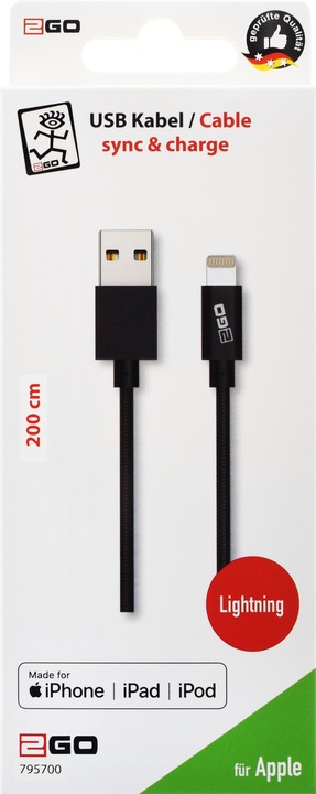 Produktbild 2GO 795700 USB Kabel USB B Lightning Anthrazit (2 m)