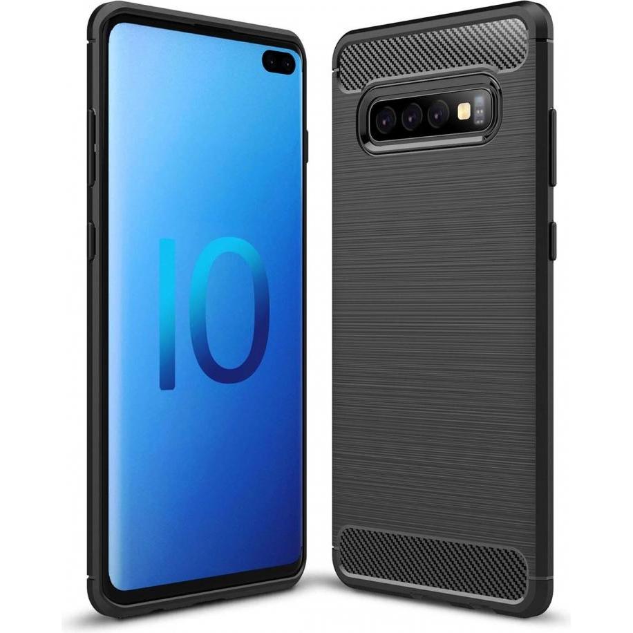 Screenguard Samsung Galaxy S10+ Hülle Carbon Brushed Soft TPU (Samsung Galaxy S10+), Smartphone Hülle, Schwarz