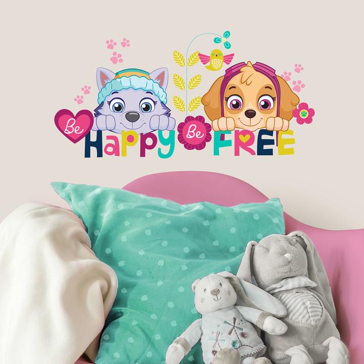 Actual product image Roommates Paw Patrol Skye And Everest Be Happy Quote Peel And Stick Wall Decals