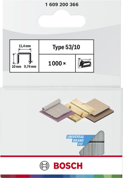 Produktbild Bosch Professional Zubehör Feindrahtklammer Typ 53, 11,4 x 0,74 x 10 mm, 1000er-Pack