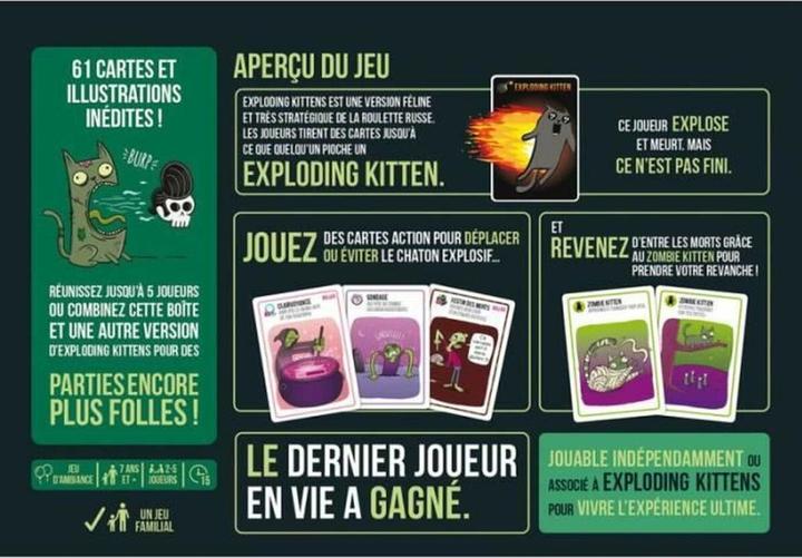 Immagine prodotto Exploding Kittens Zombie Kittens (Francese, 2 - 5 Giocatori)