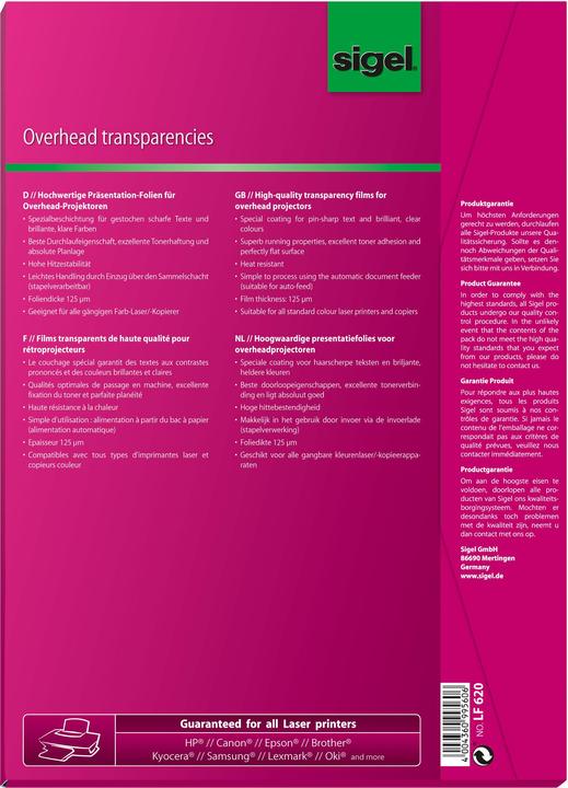 Actual product image Sigel Overhead transparencies (125 g/m², 50 x)