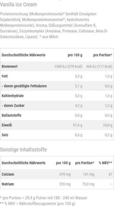 Nährwerte und Zutaten Optimum Nutrition Gold Standard 100% Whey (Vanille, 1 Stk., 4530 g)