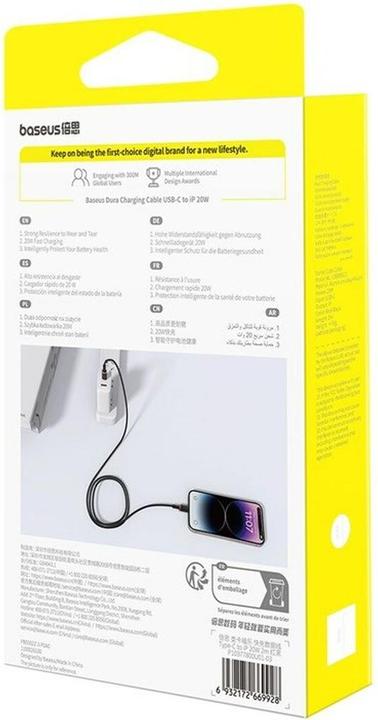 Actual product image Baseus Dura Type-C fast charging cable for iP 20 W 2 m Black Red (2 m, USB 4.0, 20 W)