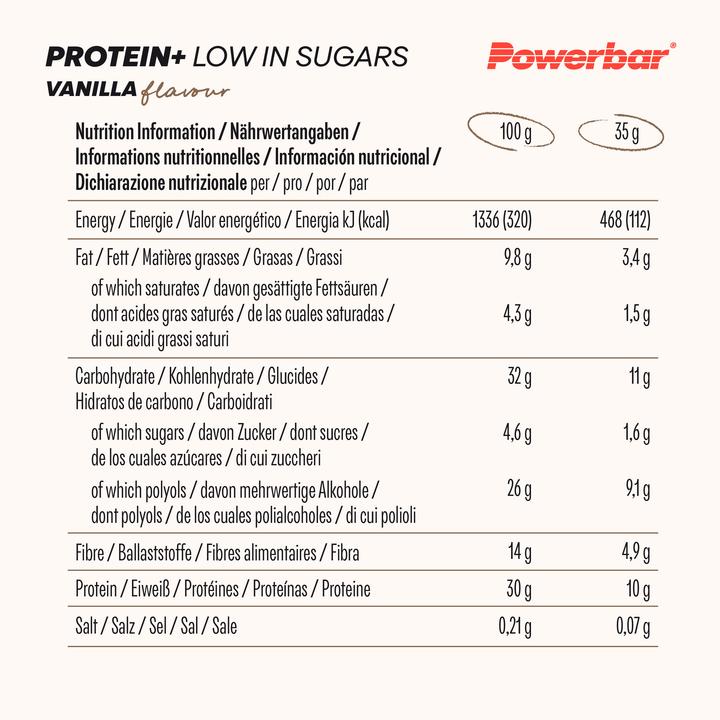 Nährwerte und Zutaten Powerbar Protein Plus Low Sugar (Vanille, 16 Stk., 560 g)
