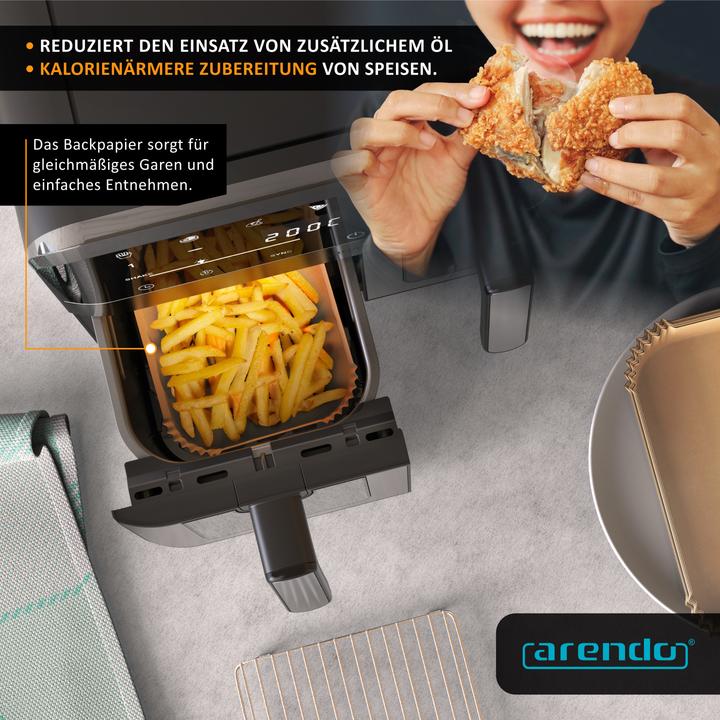 Produktbild Arendo Backpapier für Heissluftfritteuse 4,5-10 L, 100 St., 22x14x4,5 cm, Antihaft, für Airfryer, Ofen usw.