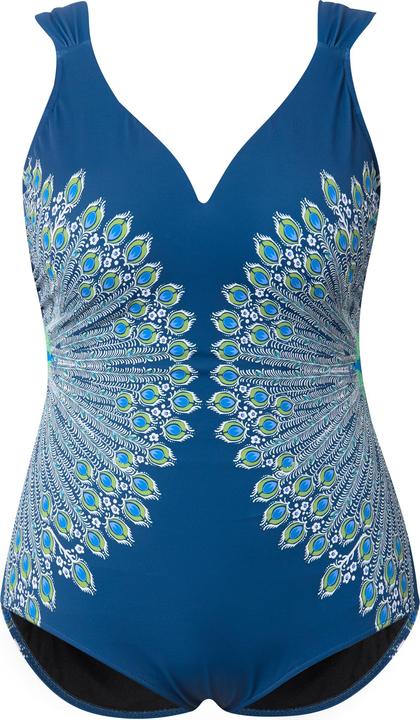 Image du produit Ulla Popken Maillot de bain avec bonnets souples, motif paons et décolleté en V, matières recyclées (60)