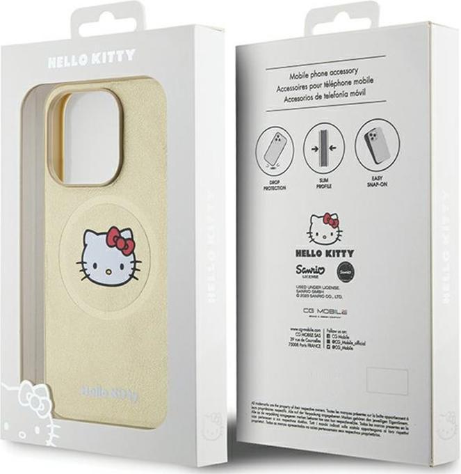 Productafbeelding Hello Kitty HKHMP15LPGHCKD iPhone 15 Pro 6.1" złoty/goud hardcase lederen Kitty Head MagSafe (Apple iPhone 15 Pro)