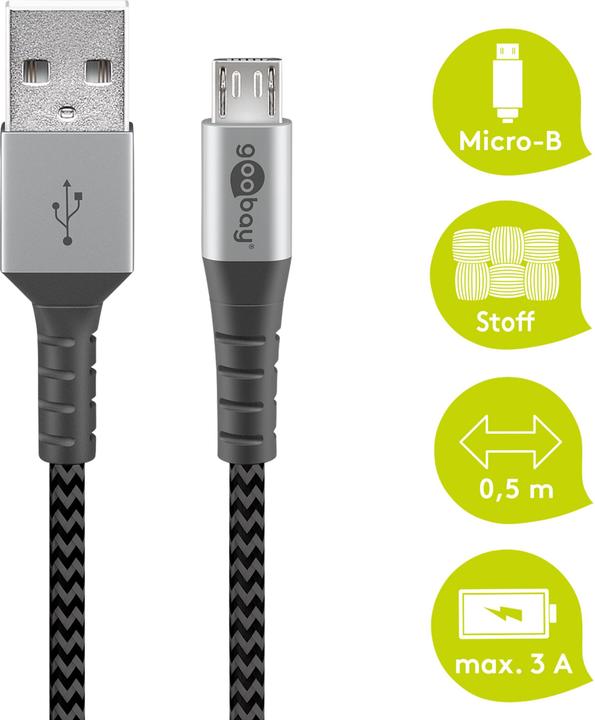 Produktbild Goobay USB A – Micro USB B (0.50 m, USB 2.0, 15 W)