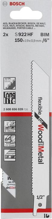 Produktbild Bosch Professional Zubehör Säbelsägeblatt S 922 HF, Flexible for Wood and Metal, 2er-Pack