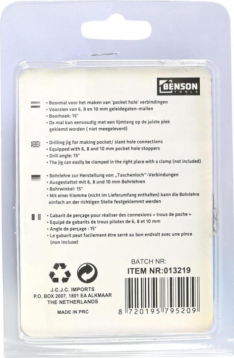 Image du produit Benson Gabarit de perçage de poche 15° 7 pcs