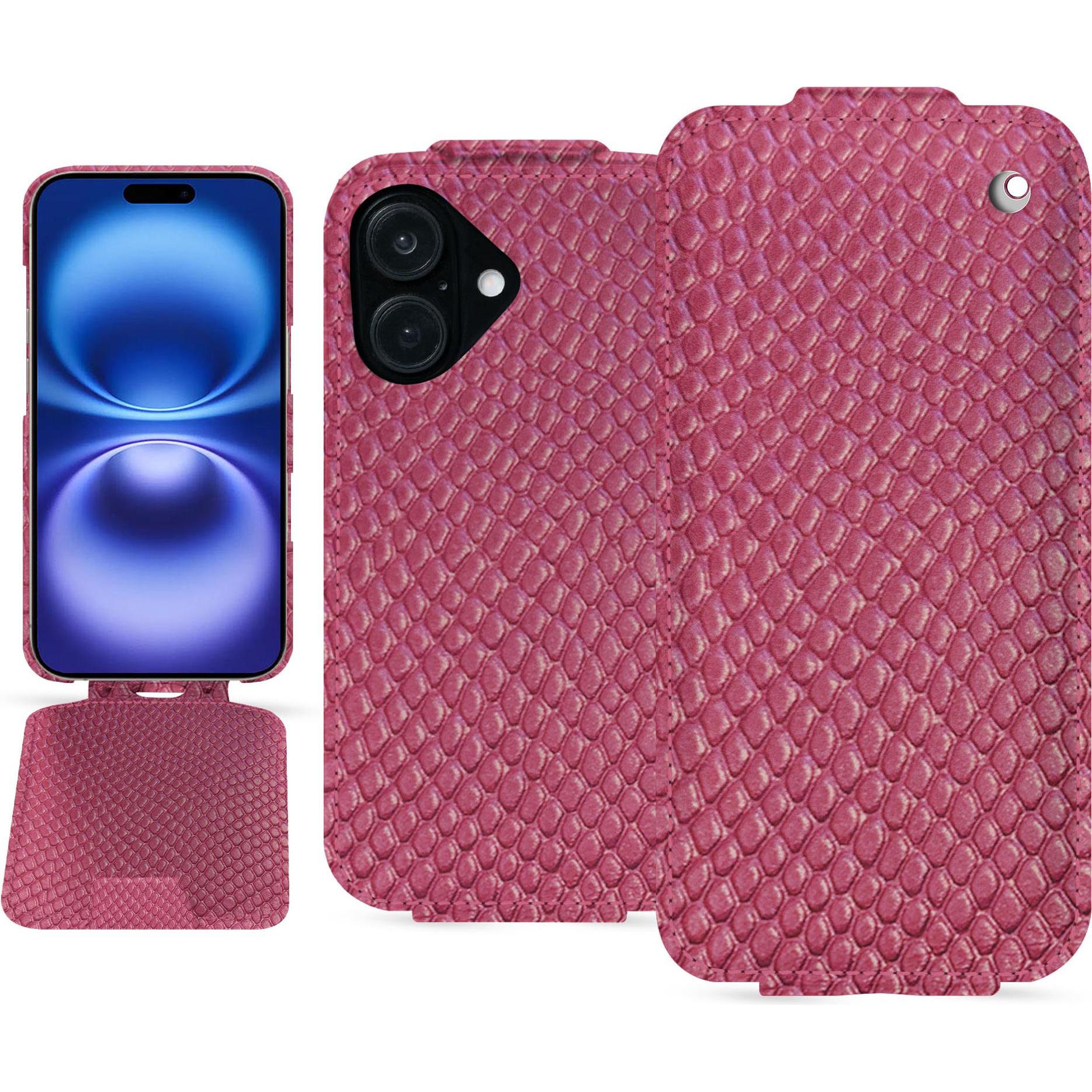 Noreve Lederschutzhülle vertikal (Apple iPhone 16), Smartphone Hülle, Rosa