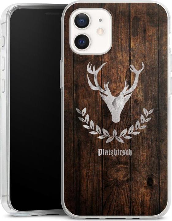Produktbild DeinDesign Silikon Hülle für Apple iPhone 12 Handyhülle Case Smartphone Schutzhülle Hirsch Holz Holzoptik (Apple iPhone 12)