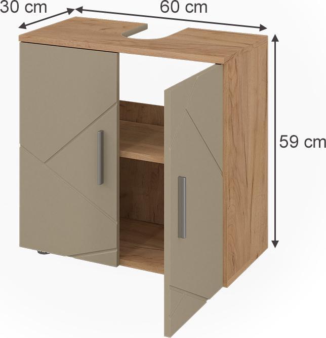 Actual product image Vicco Waschbeckenunterschrank Irma, Goldkraft Eiche/Beige, 60 x 59 cm (60 x 30 x 59 cm)