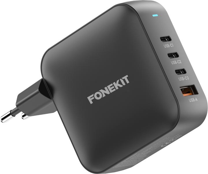 Produktbild FoneKit GaN PD 165W Power Adapter, USB-A + 3 x USB-C, black (165 W, 3 Ports)