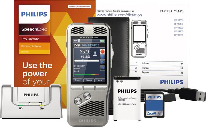Image du produit Philips Mémo de poche DPM8000 (y compris logiciel, commutateur international de diapositives). (4 Go)