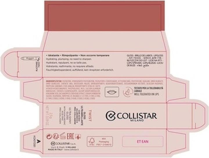 Actual product image Collistar Twist Ultra-Shiny Gloss With Hyaluronic Acid and Collagen (201 Transparent)
