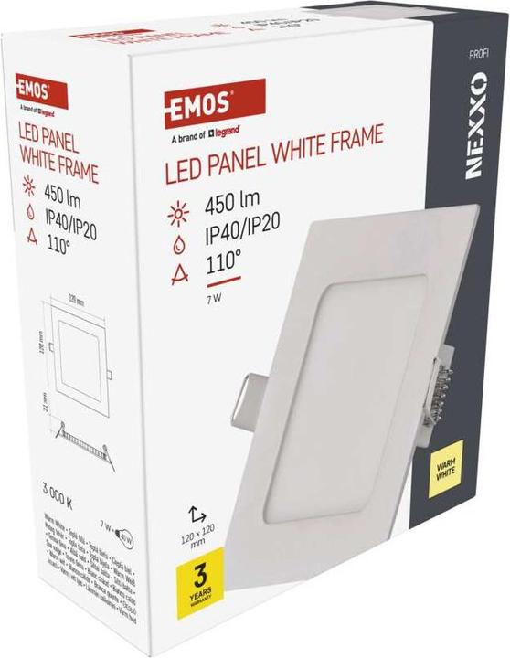Produktbild Emos LED-Einbauleuchte NEXXO, quadratisch, weiss, 7W, warmweiss (450 lm)