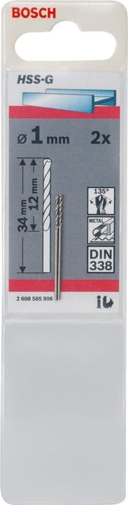 Produktbild Bosch Professional Zubehör Metallbohrer HSS-G, DIN 338, 1 x 12 x 34 mm, 2er-Pack (1 mm)