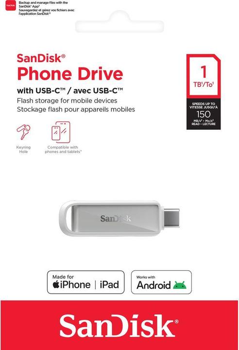 Produktbild SANDISK Phone Drive USB-C Arctic White 1TB (1000 GB, USB-C)