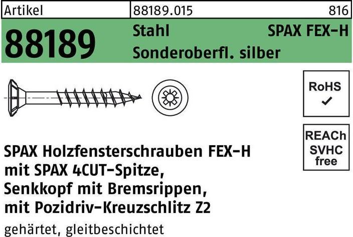Image du produit Spax FEX H Vis pour ferrures 4.0x 30 PZ 2 acier argenté pour fixations en bois (1000 Vis par pièce)