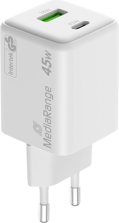 Produktbild MediaRange Ladegerät 43W 2-Port 1x USB-A/1x USB-C GaN, weiss (45 W)