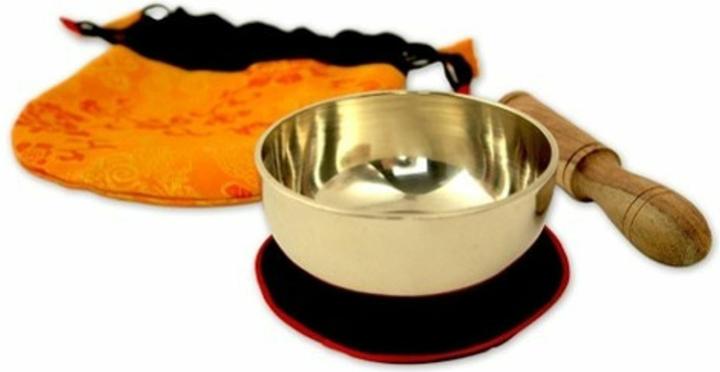 Klangschalen-Center Ciotola per cantare (170 g) con base, batacchio e sacchetto (giallo) (Ciotola canterina)