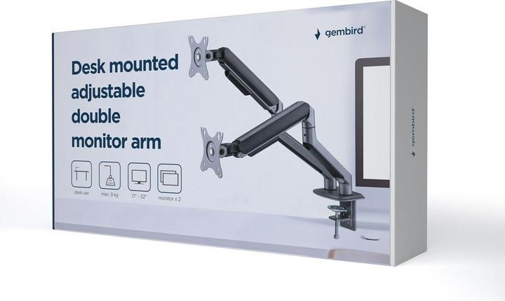 Produktbild Gembird Biurkowe ramię na dwa monitory - regulowane 17-32inch obciążenie do 9kg kolor szary (Tisch, 32", 9 kg)