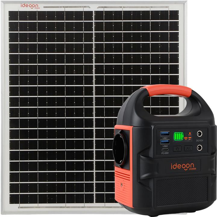 Ideoon Mobiles Powerstation Set 88,8Wh mit 20W Solarmodul, 230V Steckdose, 100W, USB-C PD 65W