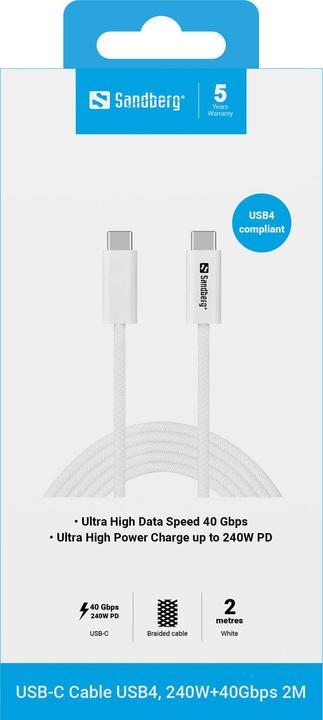 Image du produit Sandberg USB-C>C USB4 240W+40Gbps, 2M (2 m, 240 W)