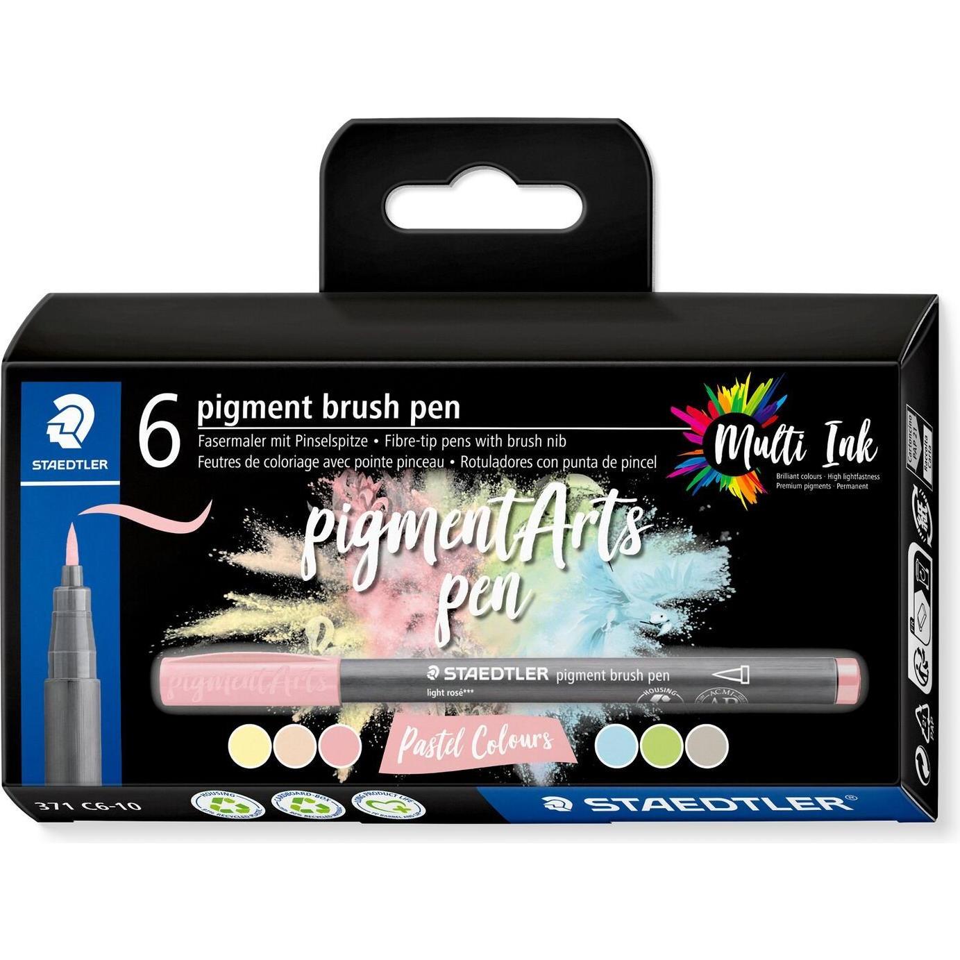 Thumbnail - Staedtler, Malstifte, Fasermaler Pigment Arts Brush Pen Pastel Colours (6 Farben in Pastelltönen, 6 x)