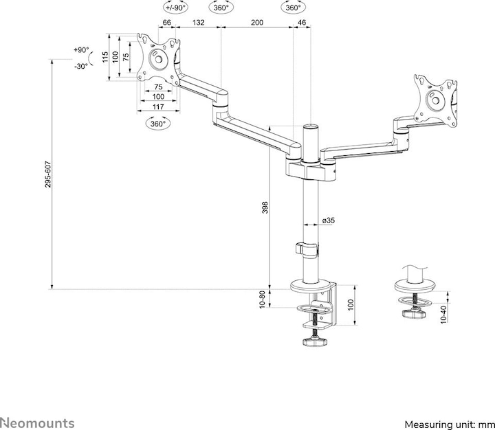 Actual product image Neomounts Table mount dual 100x100 -8kg 17-27"/h?v/incline/pivot/clamp/white? (Table, 27.01")