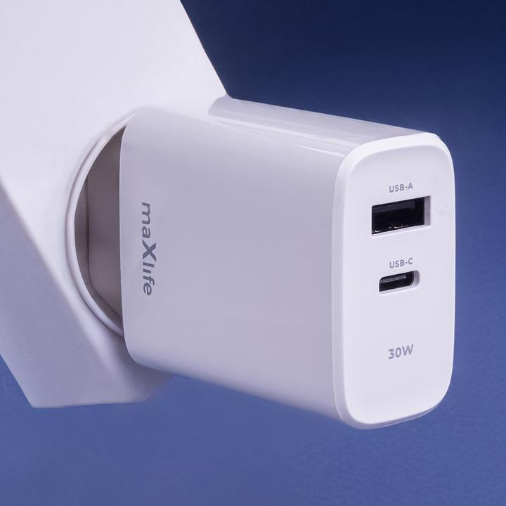 Produktbild Maxlife MXTC-10-30AC PD QC Ladegerät 1x USB-C 1x USB 30W weiss (30 W, 2 Ports)