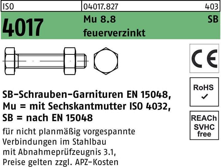 Actual product image Bufab Hexagon head bolt ISO 4017 VG w.nut M 36 x 70 8.8 hot-dip galvanised (1 Screws per piece)