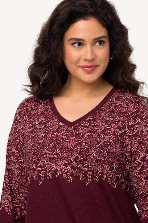 Actual product image Ulla Popken V-Neck Placement Print Long Sleeve A-line Knit Tunic (56)