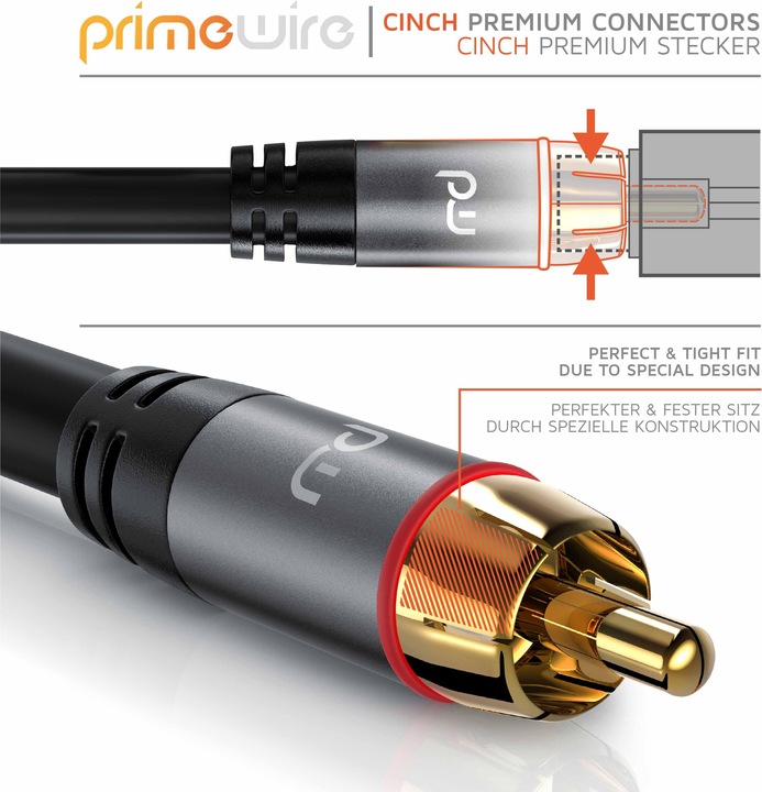 Image du produit Primewire Câble audio RCA stéréo, RCA, câble audio hi-fi à blindage multiple, 2X RCA à 2X RCA (10 m, RCA)