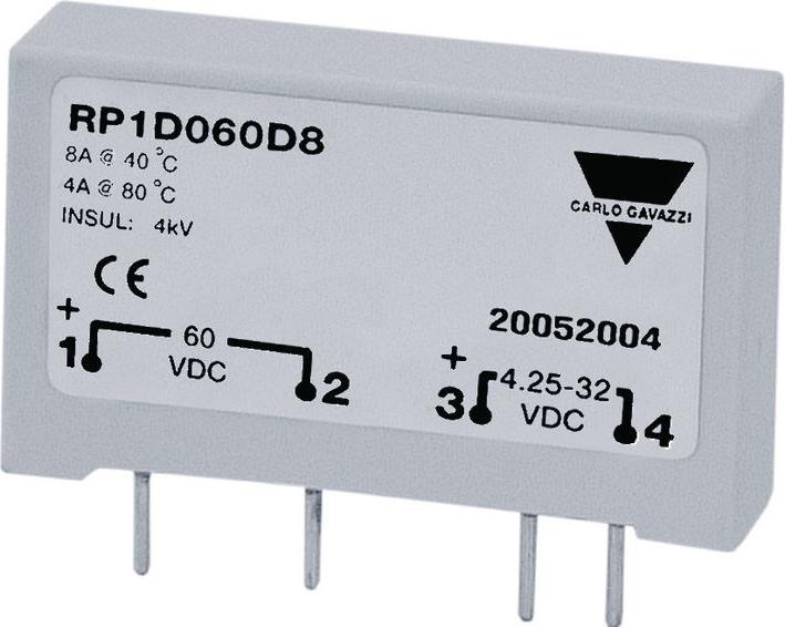 Produktbild Carlo Gavazzi Relais RP1D060D8 Betriebsspannung 60... 60V, Bemessungsbetriebsstrom Ie bei AC-1 8A, Anzahl der Pha