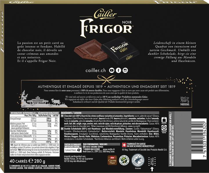 Image du produit Cailler Frigor Carrés Chocolat Noir Fourré 40 pièces (280 g)