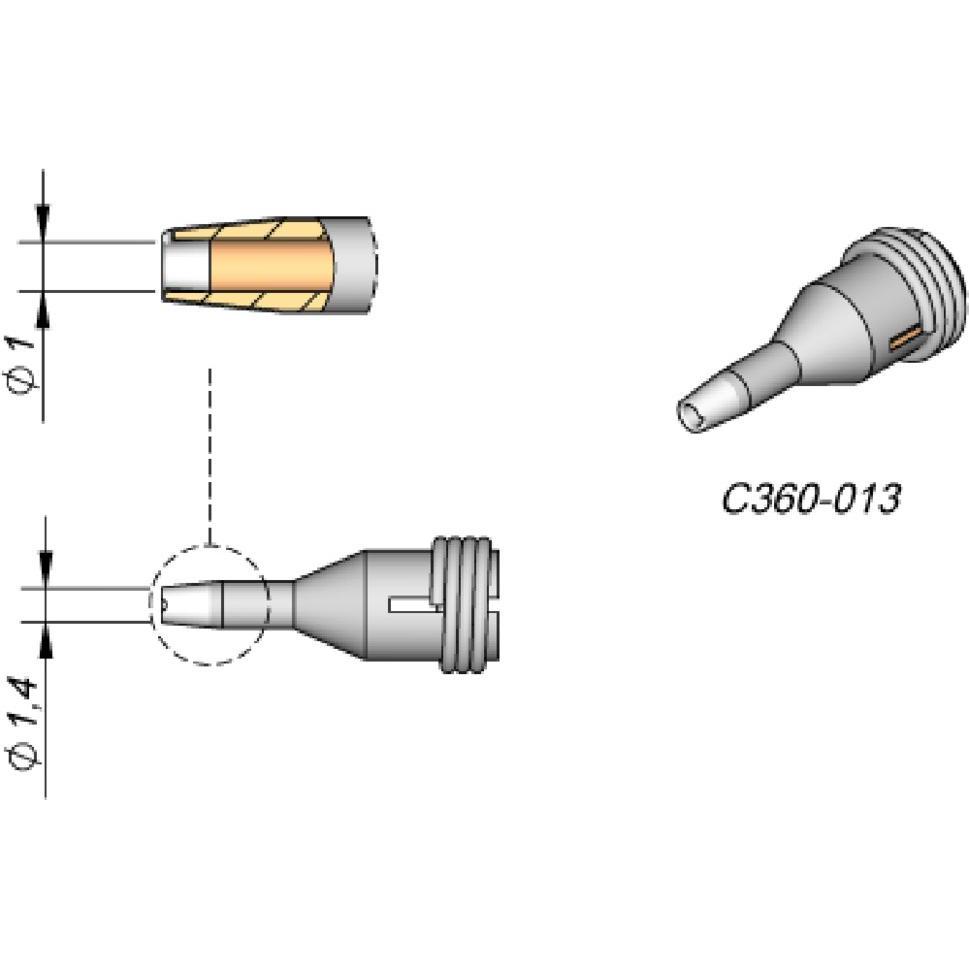JBC Entlötspitze Serie C360, C360013/Ø 1,0 mm, Aussen-Ø 1,4 mm, Padcleaning, Lötgerät Zubehör