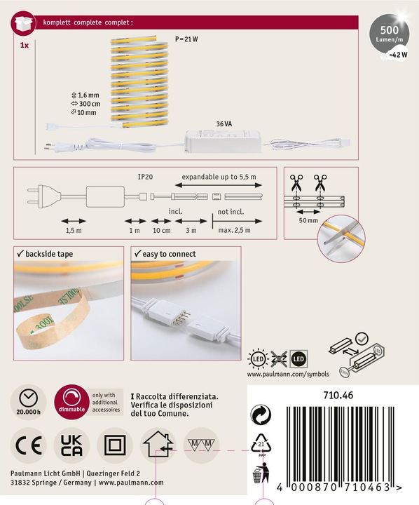 Image du produit Paulmann MaxLED 500 Full-Line COB Stripe Set (Blanc chaud, 300 cm, Intérieur)