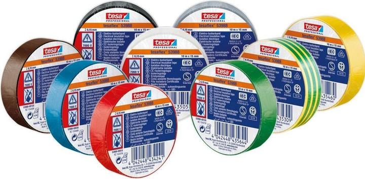 Produktbild tesa flex 53988 - PVC-Isolierband zum Isolieren und Kennzeichnen von Kabeln, 10m x 19mm (19 mm)
