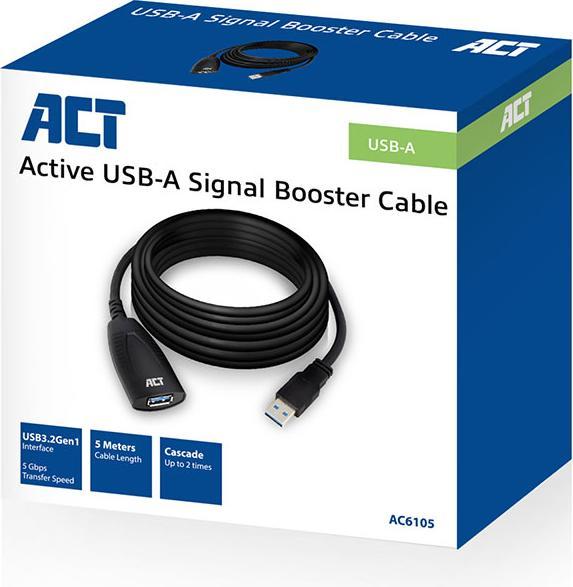 Produktbild ACT AC6105 USB Kabel 5 m 3.2 Gen 1 (3.1 Gen 1) USB A Schwarz (5 m, USB 3.2 Gen 1)