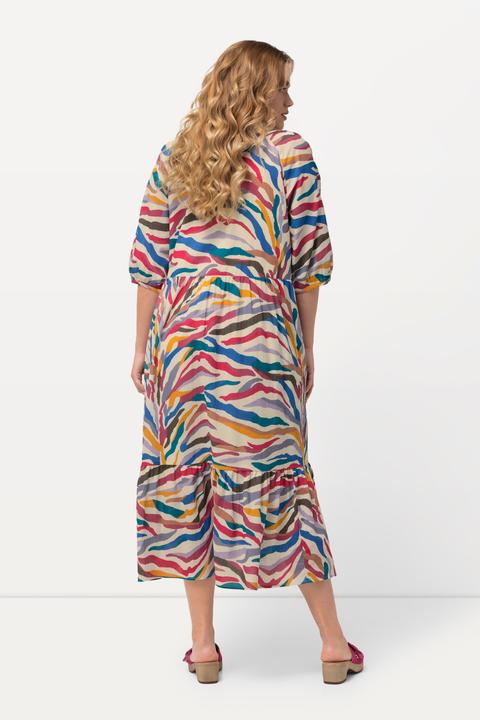 Actual product image Ulla Popken Rainbow Zebra Print Balloon Sleeve Dress (50, 52)