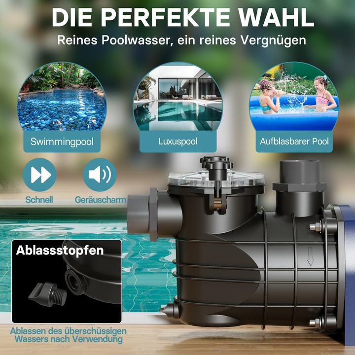 Image du produit Wiltec Pompe piscine 15000l/h 750 watts Pompe filtration Circulation Filtre Eau Pool Whirlpool Jardin