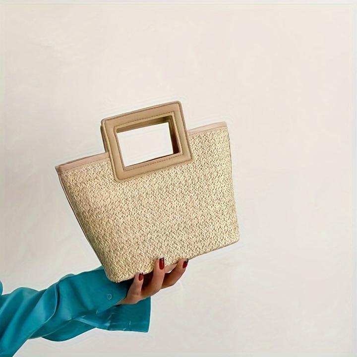 Produktbild Only-Bags.Store Stroh gewebt Handtasche, Boho Style Tote Bag, Sommer Tasche für Frauen, Stroh Kontrast Handtasche